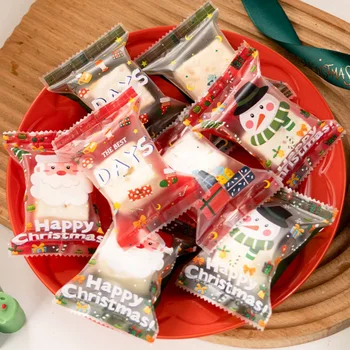 100шт Пакет для конфет Merry Christmas с горячей запечаткой Пластиковые пакеты для упаковки печенья и шоколада Новогодний подарок Рождественское украшение 2022