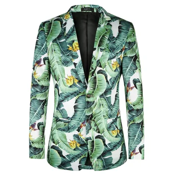 2018 Новый Евро США Плюс Размер 4XL Tide Мужская мода Повседневный Зеленый костюм с цветочным принтом в виде банановых листьев, пиджак, блейзер Masculino Slim Fit