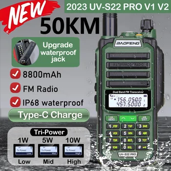 2023 Baofeng UV-S22 PRO True Мощностью 10 Вт IP68 Водонепроницаемая Портативная Рация Type-C Зарядное Устройство Мощный UHF VHF Long Range UV-9R Plus Radio