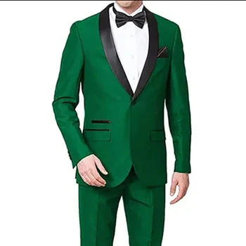 2023 Последние Сшитые на заказ Королевские зеленые Облегающие смокинги для женихов из 2 предметов, мужские свадебные костюмы с черными лацканами, Traje Para Novio Boda