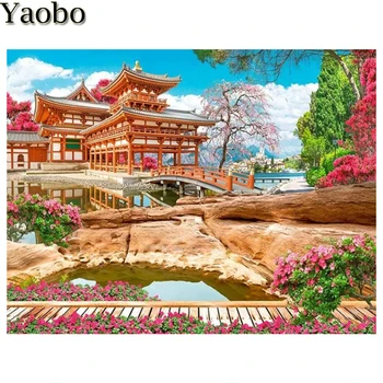 5D DIY Алмазная живопись, Японский сад Храма Сакуры, картина из горного хрусталя, Полная алмазная вышивка, Мозаичное украшение для рукоделия