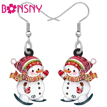 Bonsny Акриловые Рождественские серьги с милым лыжным снеговиком, модные украшения, висячие подвески, аксессуар для женщин, подруг