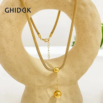 GHIDBK 2023 Модное сетчатое ожерелье-цепочка из нержавеющей стали с 18-каратным позолотой и подвеской в виде шара, редкие украшения для женщин в подарок