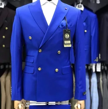 TPSAADE Совершенно Новый Мужской Королевский Синий Приталенный Модный костюм из 2 предметов, Смокинги с двойной подкладкой, Свадебный костюм, Блейзер (Куртка + брюки)