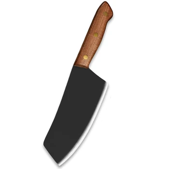XYj 7-дюймовый кухонный нож из нержавеющей стали с матовым широким лезвием, нож для мяса, Черный нож, тесак, Инструмент для нарезки ломтиками с деревянной ручкой