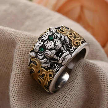 Властный Индивидуалистичный Тигр-животное, винтажное Тайское Серебряное Мужское кольцо, ювелирные изделия, подарки для вечеринок, не выцветает