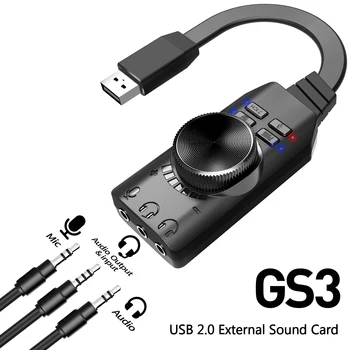 Внешняя звуковая карта USB GS3, виртуальная 7.1-канальная звуковая карта, адаптер для подключения и воспроизведения с разъемами для наушников, микрофона, регулятора громкости