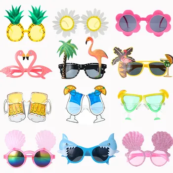 Гавайи, Тропическая вечеринка, Солнцезащитные очки, Фламинго, Украшения для летней вечеринки, Желтое Пиво, Пляжная вечеринка, Забавные очки с Акулой, Реквизит для фотографий