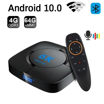 Голосовой ассистент H616 Transpeed Smart TV Box 6K 3D Bluetooth-Совместимый Android 10.0 2.4G и 5G Двойной Wifi, 4 ГБ оперативной ПАМЯТИ, 64G медиаплеер