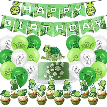 Декор вечеринки в стиле зеленой черепахи, милый мультяшный баннер в виде черепахи, воздушный шар, Топпер для торта, с Днем рождения, декор для вечеринки в честь детей
