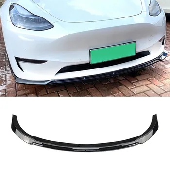 Для Tesla Model Y 2020-2022 Спойлер переднего бампера, глянцевый черный /из углеродного волокна, нижняя часть кузова, сплиттер, защитное лезвие