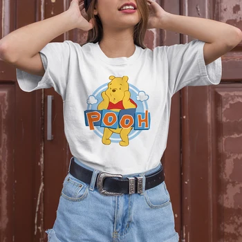 Женская футболка с рисунком Винни-Пуха, Минималистичный Изысканный Короткий рукав, Креативные модные уличные футболки Disney, женские Хипстерские