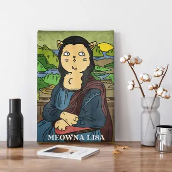 Забавные знаменитые картины с изображением кошек-плакат с Моной Лизой и принты на стене Картина на холсте Настенная художественная картина для гостиной