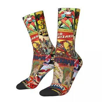 Забавный сумасшедший носок для мужчин, винтажный комикс в стиле хип-хоп, супергерои Харадзюку, повседневный подарок с принтом для мальчиков, повседневный подарок