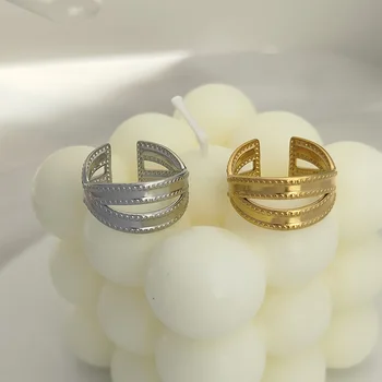 Золотисто-серебристый цвет, модный элегантный поворот, два полых кольца для женщин, пара Простых геометрических украшений ручной работы, регулируемые