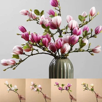 Имитация цветочного букета из искусственного шелка, растение магнолии для украшения дома, гостиной, свадьбы, искусственные цветы, цветочный букет 