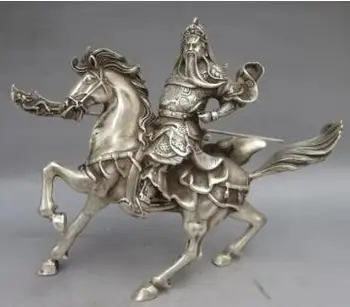 Коллекционная статуэтка тибетского серебряного бога-воина Гуань Юя