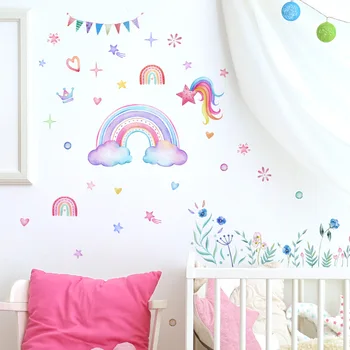 Креативные радужные наклейки на стены детской комнаты, наклейки на стены с мультяшными животными для детской комнаты, Детская комната для детского сада