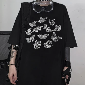 Летняя женская одежда, винтажная футболка Harajuku Y2k, топы с мультяшным принтом бабочки, кавайная футболка в стиле хип-хоп, ретро эстетика, готическая футболка