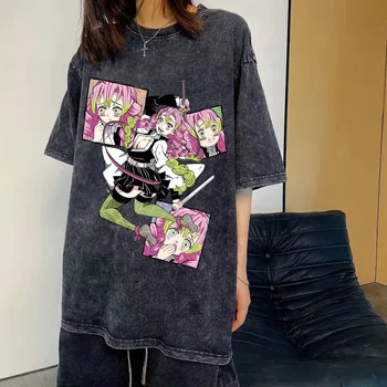 Летняя футболка Harajuku Oversize Kanroji Mitsuri с графическим Принтом Demon Slayer Kimetsu No Yaiba с коротким рукавом, Летняя рубашка Harajuku Oversize Kanroji Mitsuri