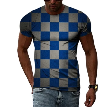 Модная летняя мужская футболка с рисунком в виде решетки, повседневные футболки с принтом в стиле хип-хоп, короткий рукав, быстросохнущие топы