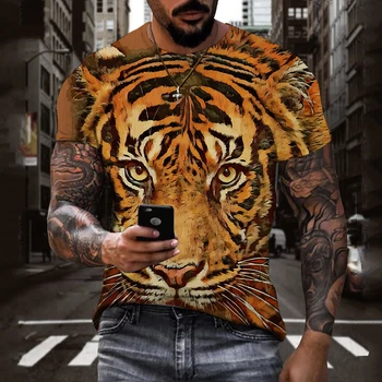 Модные мужские футболки с 3D принтом тигра и животных, летние футболки с круглым вырезом и коротким рукавом большого размера, футболки оверсайз, топы, тройники