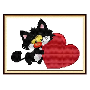 Набор для вышивки крестиком с Черным котом и красным Сердцем aida 14ct 11ct печать на холсте вышивка крестиком рукоделие DIY handmade