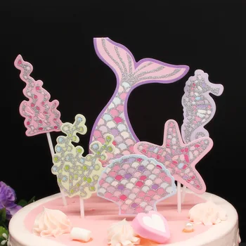 Набор красочных карточек для вставки Хвоста морской звезды Плагин Ocean Cake Вставка для украшения торта на день рождения Флаг Русалки