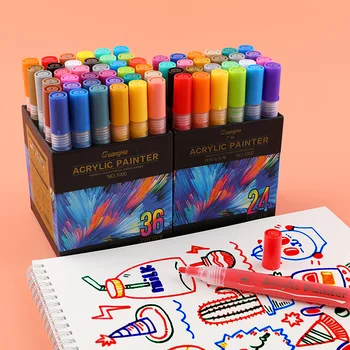 Набор ручек-маркеров для акриловой краски 36 цветов для наскальной живописи, камня, керамики, стекла, дерева, холста. Принадлежности для рисования тканью