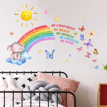 Наклейка на стену Радужный слон, бабочка, наклейка на стену, Фоновая стена, гостиная, украшение комнаты, самоклеящаяся наклейка на стену