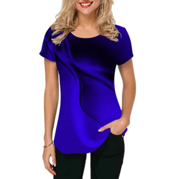Новая модная женская футболка, летняя одежда, 3D футболка с градиентной печатью, пуловер с круглым вырезом, топы с коротким рукавом, женские футболки-тройники 2023