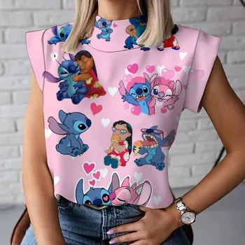 Новая темпераментная сумка Summer Stitch, топ через плечо с цветочным принтом Disney, низ с коротким рукавом и полуприлегающим воротником