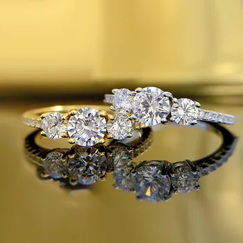 Новое модное кольцо wish с тремя круглыми бриллиантами и цирконием диаметром 5,0 мм, трансграничная горячая распродажа в Европе и Америке