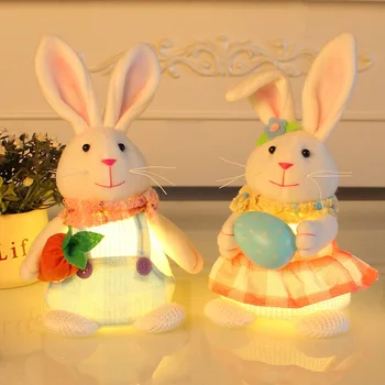 Пасхальная игрушка-кролик, Мультяшный Милый Кролик, держащий Яйцо, Редис, Светящийся Кролик, Украшение рабочего стола, Праздничный Декоративный детский подарок