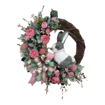 Пасхальный весенний венок с большим бантом, Искусственные цветы, Подвесная гирлянда для украшения стен дома, в помещении, на улице