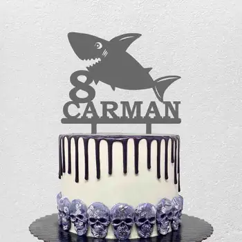 Персонализированный Топпер для торта с акулой, Пользовательское имя, Возраст, Силуэты Акул Для украшения торта для детского Дня рождения