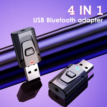 Приемник Bluetooth 4 В 1 5.0, беспроводной USB-адаптер, аудиоприемник 3,5 мм, передатчик для телевизора, ПК, автомобильной музыки, динамика AUX, Подключи и играй