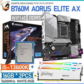 Процессор Intel i5 13600K + материнская плата GIGABYTE B760M AORUS ELITE AX WIFI 6E M-ATX DDR5 RAM Set 32GB RGB White RAM Memory PCIE 4 B760