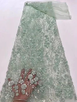 расшитые бисером тюлевые кружевные ткани для вечерних платьев sequence fabric с золотой вышивкой africa высокого качества 2022 африканская свадьба