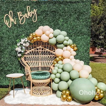 Ретро-зеленый комплект с золотыми гирляндами из воздушных шаров, раскрывающий пол, фон из воздушных шаров для душа ребенка, Первый день рождения, Крестины, Свадьба