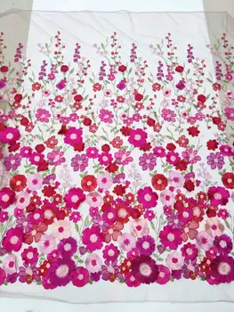 Роскошная Нигерийская кружевная ткань ручной работы 2023 года, высококачественная аппликация с 3D цветами, Африканская Французская кружевная ткань для платья