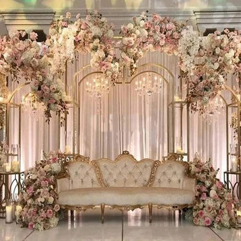 Роскошное блестящее золотое украшение свадебных фонов, подставка для прямоугольной арки, украшение сцены, арка