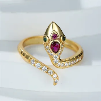 Роскошное женское кольцо с маленьким красным камнем, Классическое обручальное кольцо серебряного цвета, Изящные обручальные кольца в виде змеи для женщин