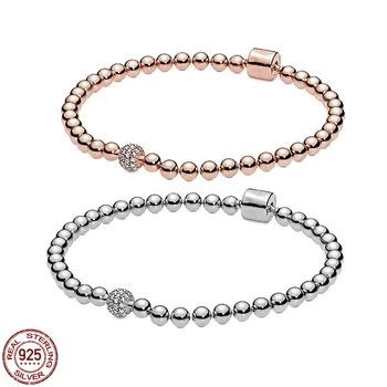 Стильный браслет-цепочка из стерлингового серебра 925 пробы из розового золота, подходящий для создания оригинальных очаровательных бусин, подарков для женщин, ювелирных изделий своими руками