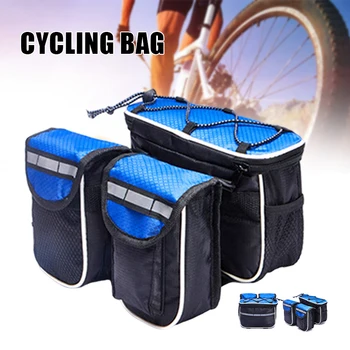 Сумка для передней рамы велосипеда 4 в 1 Большая вместительная сумка для верхней части велосипеда со светоотражающей полосой, водонепроницаемая сумка для верховой езды