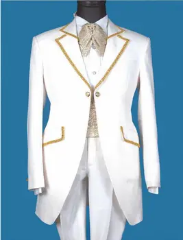 Сшитые на заказ Модные высококачественные белые мужские деловые костюмы с брюками, куртка для жениха, мужские костюмы для жениха на свадьбу (куртка + брюки + галстук)