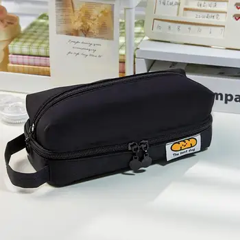 Удобная в переноске прочная двухслойная стационарная сумка для хранения ручек Многоразовый пенал с гладкой застежкой-молнией для детей