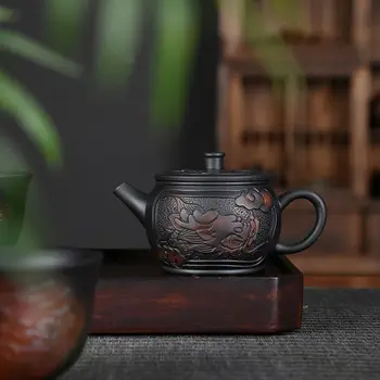 Фиолетовый керамический чайник с рельефной резьбой Дракон Керамический Одиночный Горшок 190 мл Домашний чайник для питья Кунг-фу Каменный Ковшовый Горшок