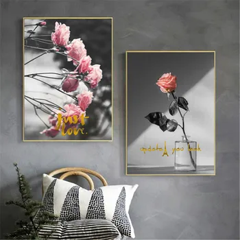 Холст с цветком Розовой розы, плакат в скандинавском стиле, печать на холсте, Настенное искусство, Украшение дома в спальне