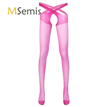 MSemis/ Мужские носки, прозрачное нижнее белье, тонкие колготки с вырезами в промежности, эластичные колготки с перекрестием, нижнее белье, чулки с открытой попой
